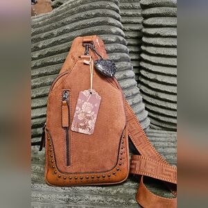 Sam & Hadley Cognac Brown Suede Women's Sling Bag